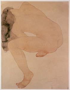Sentada nua curvada (lápis e wc no papel)